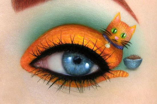 以色列天才艺术家在眼睛上创作超萌猫咪画